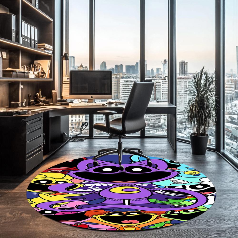 Smiling Critters Printed Round Rug Carpet Chair Rug Area Rug Entryway Doormats,for Office Chair Living Room Bedroom Kitchen Room.