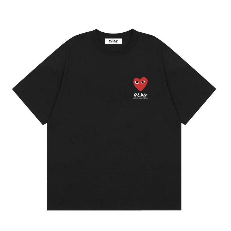 Comme Des Garons PLAY Хлопковая футболка с коротким рукавом и принтом-сердцем Свободный крой Повседневная футболка Мужская