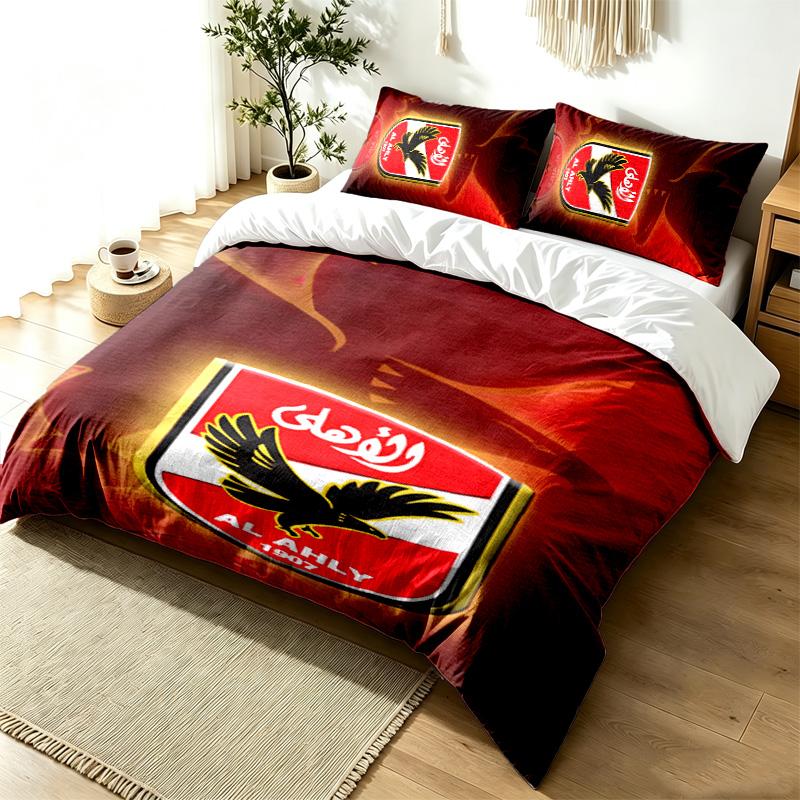Al Ahly FC 3pc Duvet Cover Set Simple Modern Bedding Set Wrinkle Resistant Soft Fabric All Season Use a perfect gift