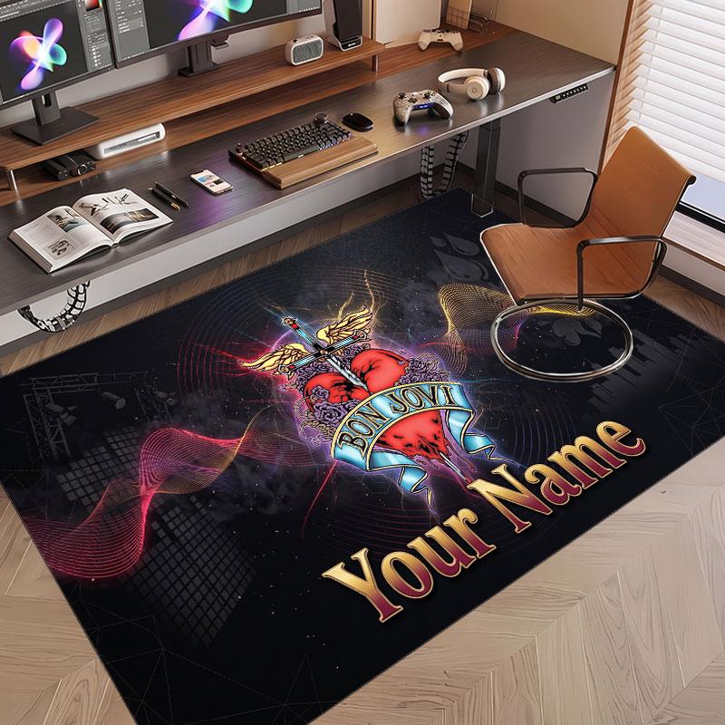 Custom Rug Bon Jovi Pattern Print Name Text Soft Non‑Slip Floor Carpet for Home Indoor Decoration