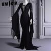 GMXIA Halloween Sexy Strappy Gothic Women's Flared Sleeve Tie V-Neck Dresses