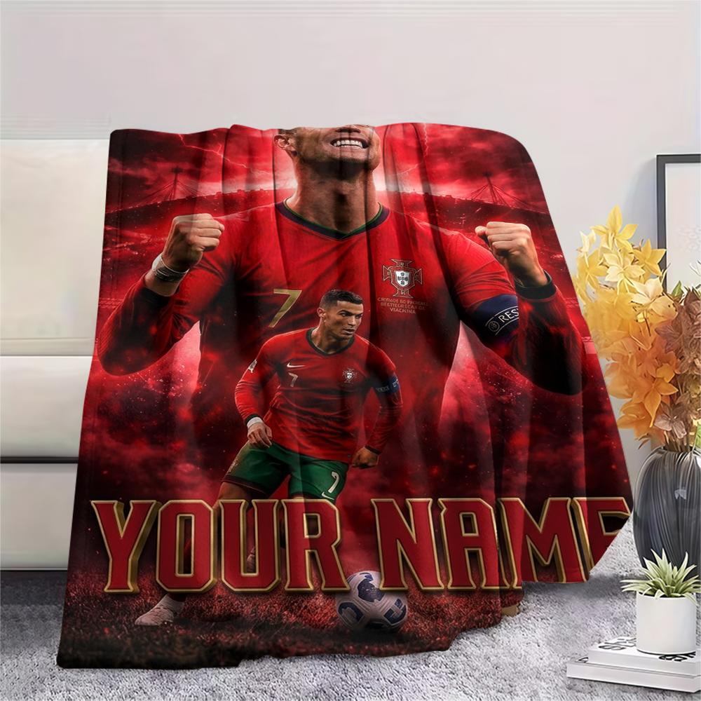 1PC Custom Name Cristiano Ronaldo Patterned Flannel Blanket Suitable For All Seasons for Home Decor Warmth and Comfort Gifts Holiday Present