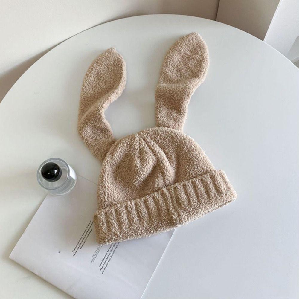 Knitted Rabbit Ear Hats Solid Color Plush Skull Cap Lovely Women Beanie Hat Girl