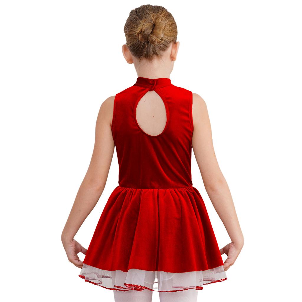 Girls Gingerbread Man Tutu Dress Christmas Costume Sleeveless Hollow Back Velvet Leotard