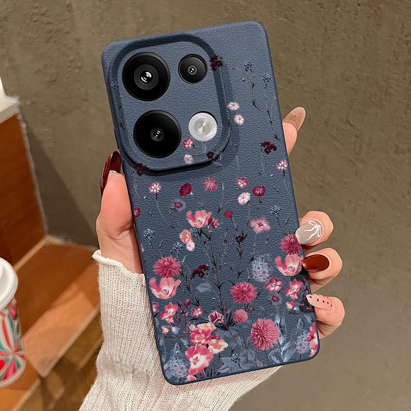 Красный цветочный принт TPU матовый кожаный текстурный чехол для Xiaomi 13T Poco X6 M6 Pro Redmi Note 14 Pro 13 12 11 10 Pro тонкий мягкий противоударный чехол для телефона