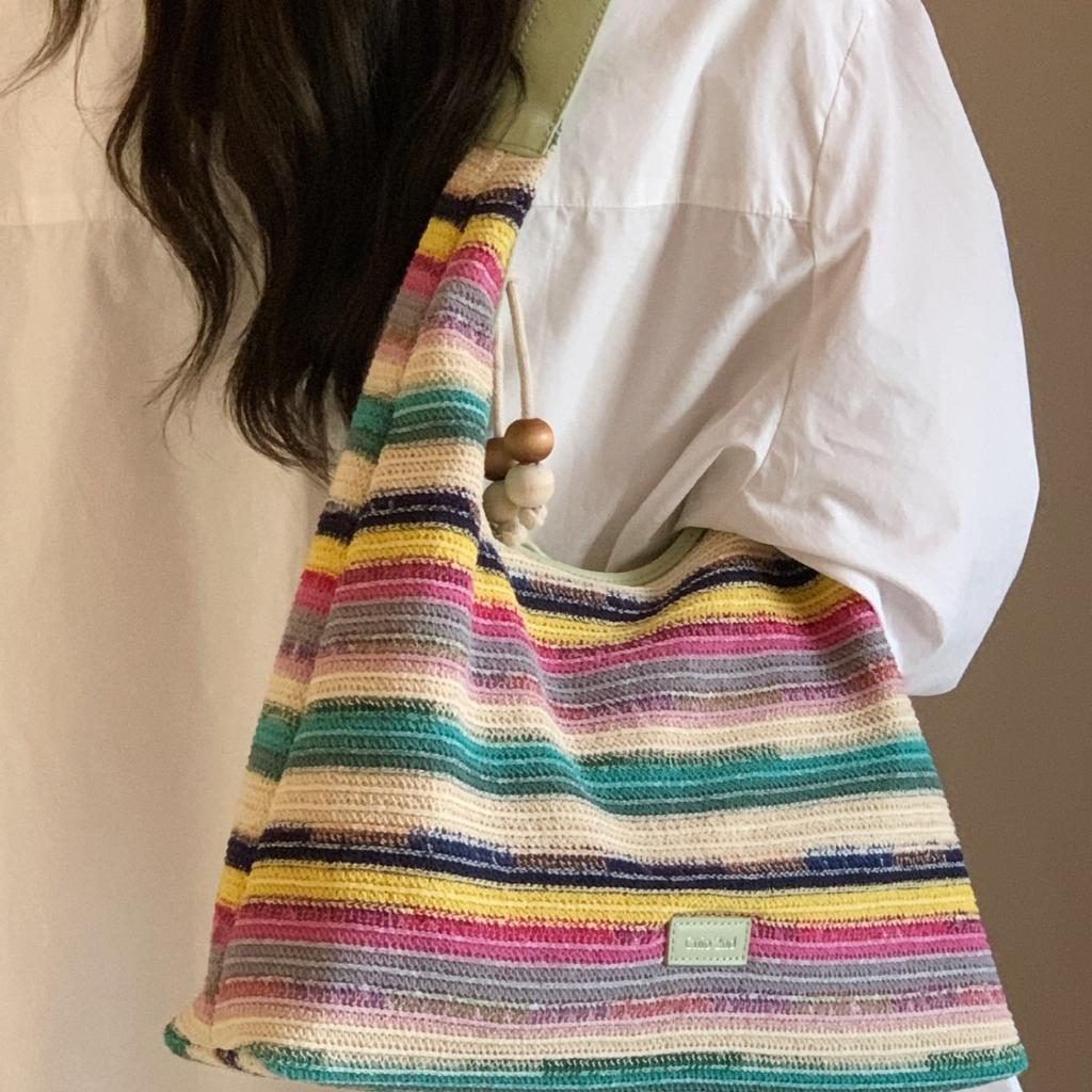 Сумка Rainbow Haitote женская 2024 новая плетеная сумка на море большая вместительная сумка через плечо