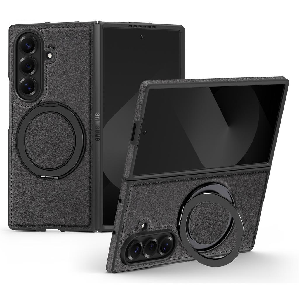 For Samsung Galaxy Z Fold7 5G Case with Ring Kickstand Magnetic Case PU Leather Back Cover