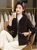 Women's Short Wool Hooded Zip Cardigan Coat - Fall/Winter Fashion Sweater Top