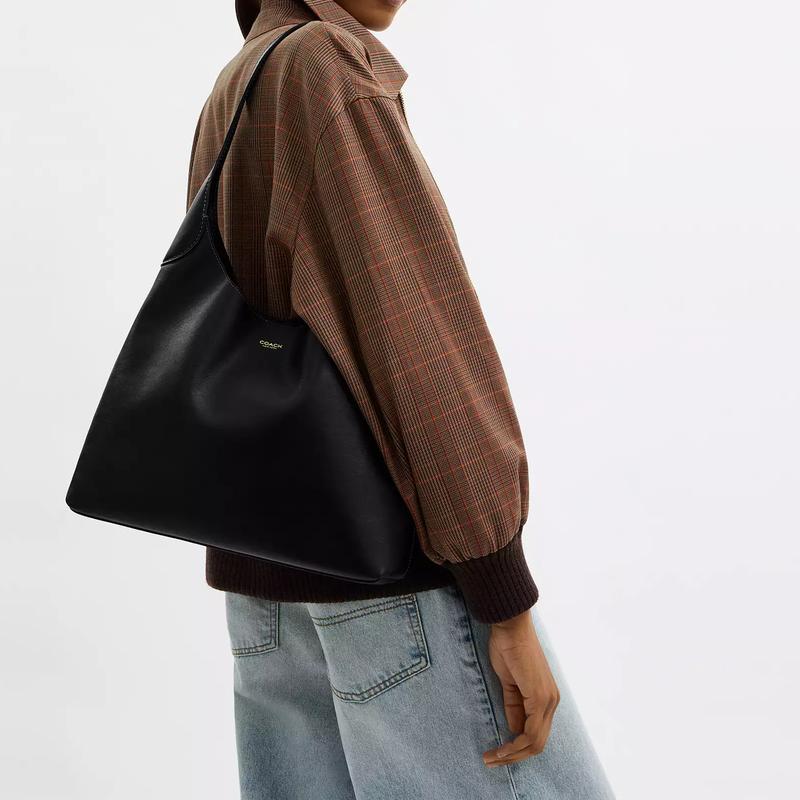 COACH Brooklyn 34 Gold Letter Embossed Underarm Bag Grained Cow Leather Shoulder Bag Large Women's Black