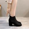 Round Toe Retro Short Boots for Women 2024 Versatile New Style Thick Heel Korean Style Spring and Autumn Single Boots Black