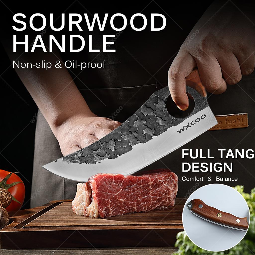 Нержавеющая сталь Топор для рубки Костяной нож Кованый кухонный шеф-нож Ножи для мяса, рыбы, фруктов Профессиональный нож мясника с чехлом