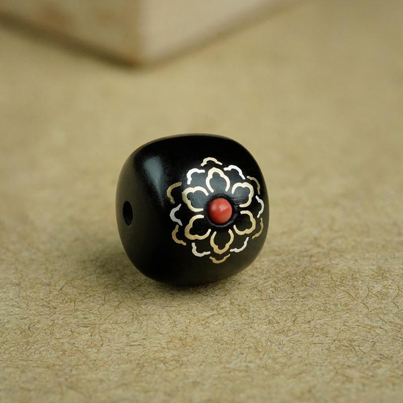 lobular red sandalwood inlaid with twelve flower god loose beads, black sandalwood old bead bracelet with pearl lotus pendant accessories
