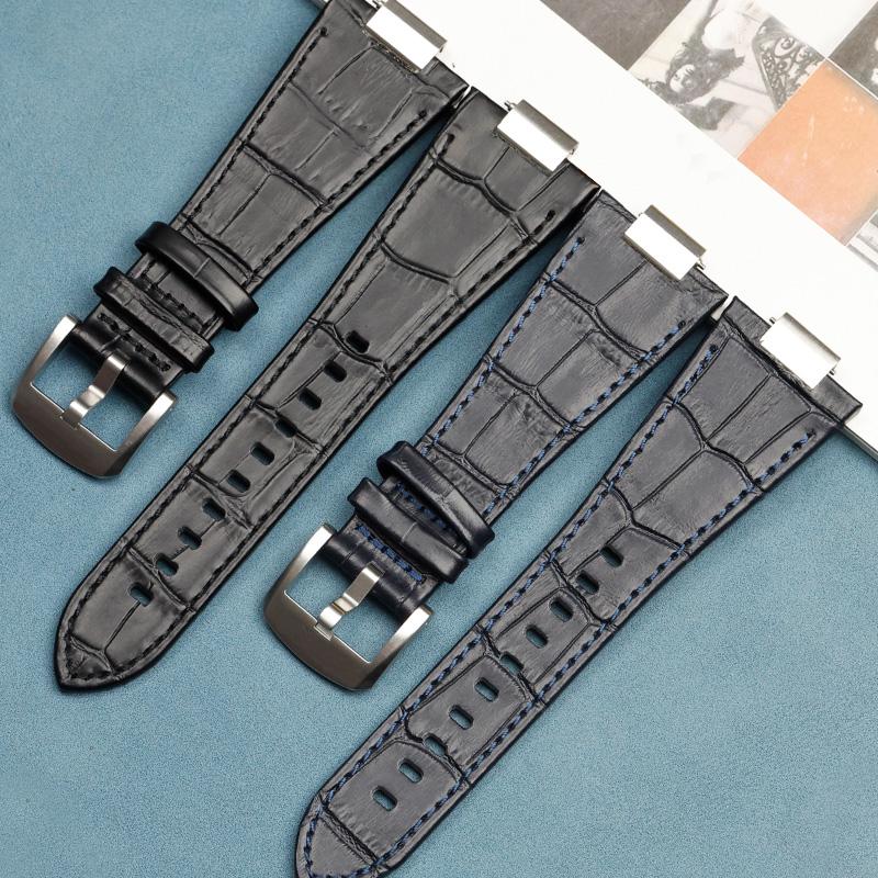 12MM For Tissot PRX Series T137410A T137410 Silver Butterfly Buckle + Genuine Leather Curved End Watch Band Strap Bracelet For T137