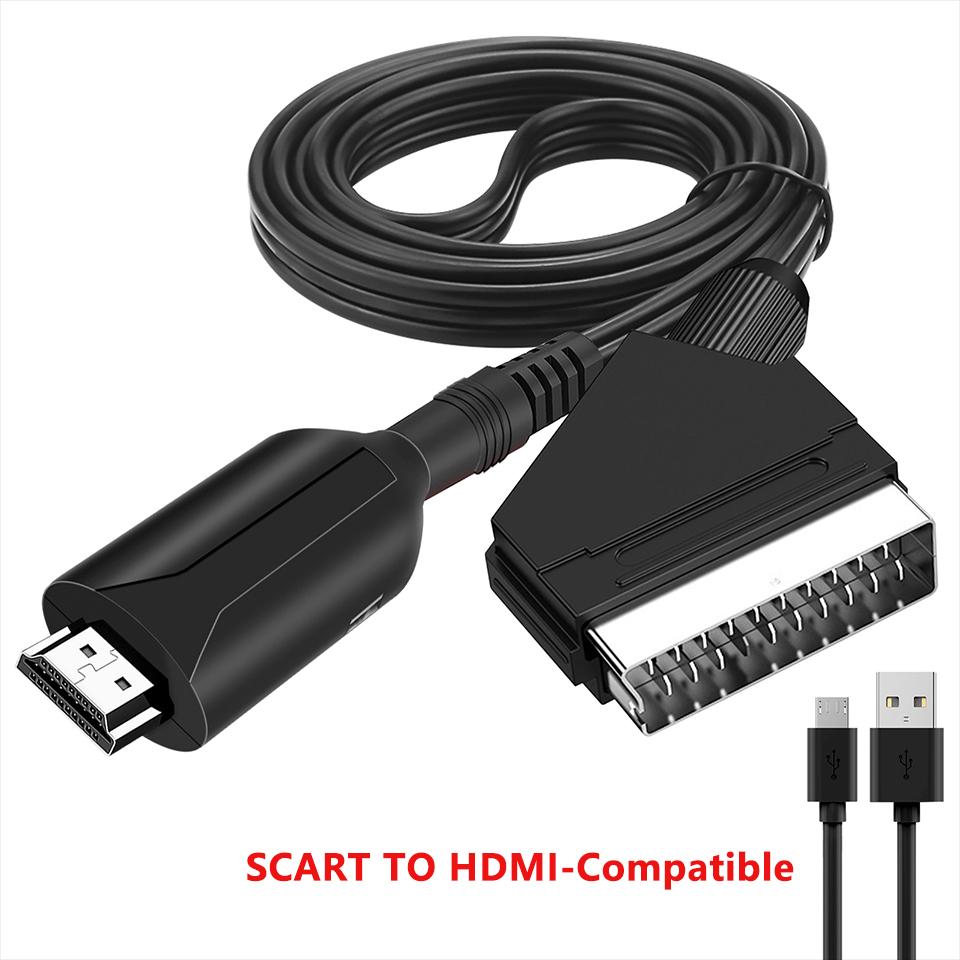 VAORLO HDMI-Compatibel To SCART Cable SCART-HDMI-compatible Output Video Audio Converter Adapter For HDTV DVD For Sky Box STB Plug and Play DC Cables