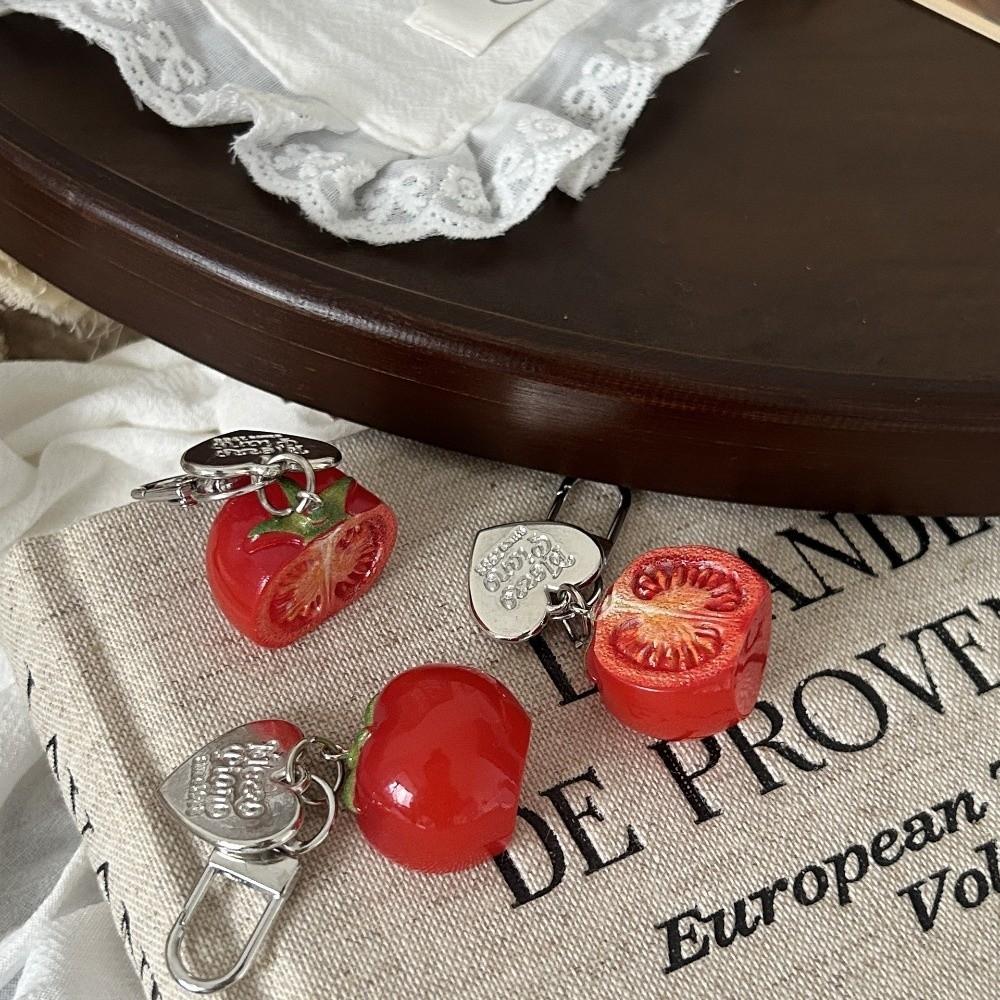 Realistic 3D Tomato Bag Charm Vibrant Colors Resin Key Ring Fruit Key Chain Aesthetic Styling