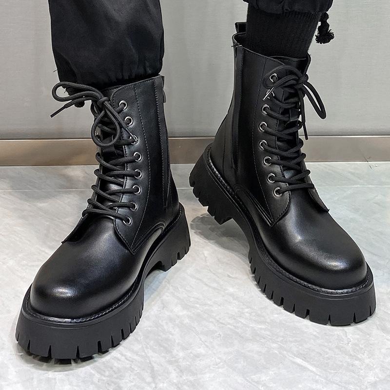 Martin boots men's high-top tooling shoes Chelsea leather boots men's heightening soft leather medium-top locomotive men's boots