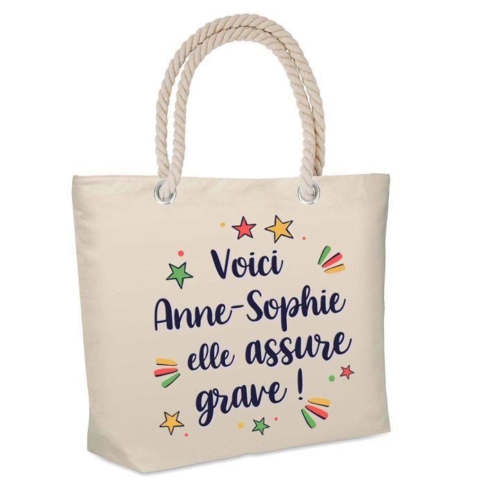Sac cabas - PLANETEE - Annie elle assure grave ! - Isotherme de plage - Jute naturel - Grande contenance