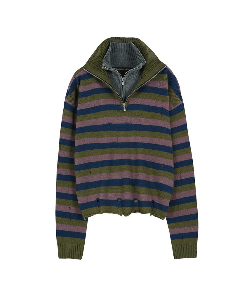 ADSB ANDERSSON BELL Double Layered Stripe Half Zip-Up Sweater Atb1452M(Blue/Grey)