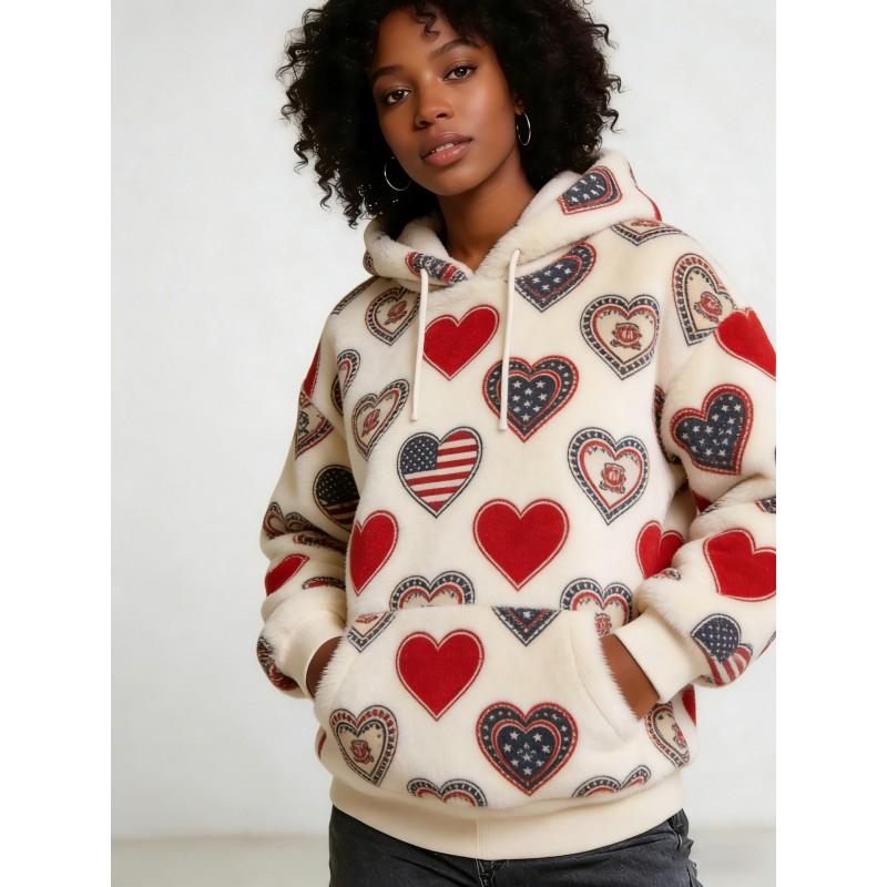 Short Sleeve Independent Winter Leopard Smiley Flower Plush Hooded Sweatshirt Mink Fur Thick