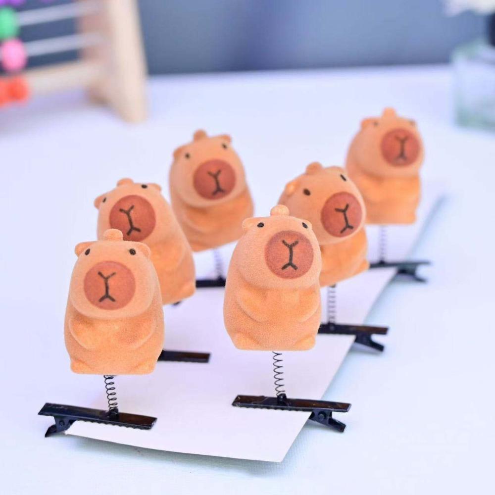 10pcs/set Flocking Spring Hair Clip Zinc Zinc Alloy Cartoon Duckbill Clip Funny Capybara Hairpin Set Gifts