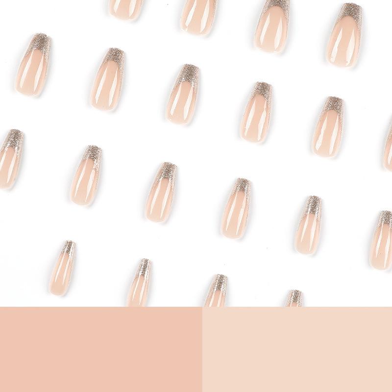24 шт./компл., быстрые ногти, золотой блеск, французские накладные ниалы, наклейка, носимые водонепроницаемый маникюр, готовые ногти