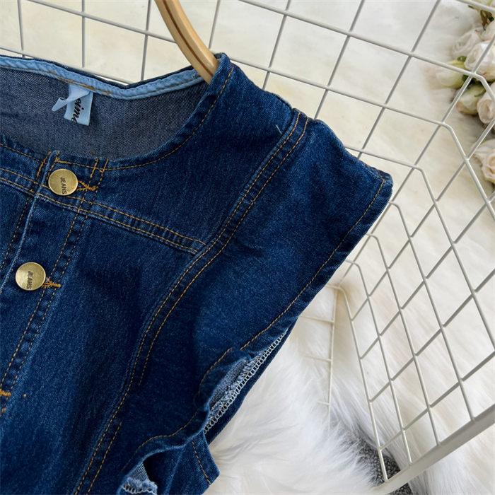 Французское длинное платье с летящими рукавами и круглым вырезом, тонкое джинсовое платье трапециевидной формы, женское винтажное однобортное джинсовое платье Z1780