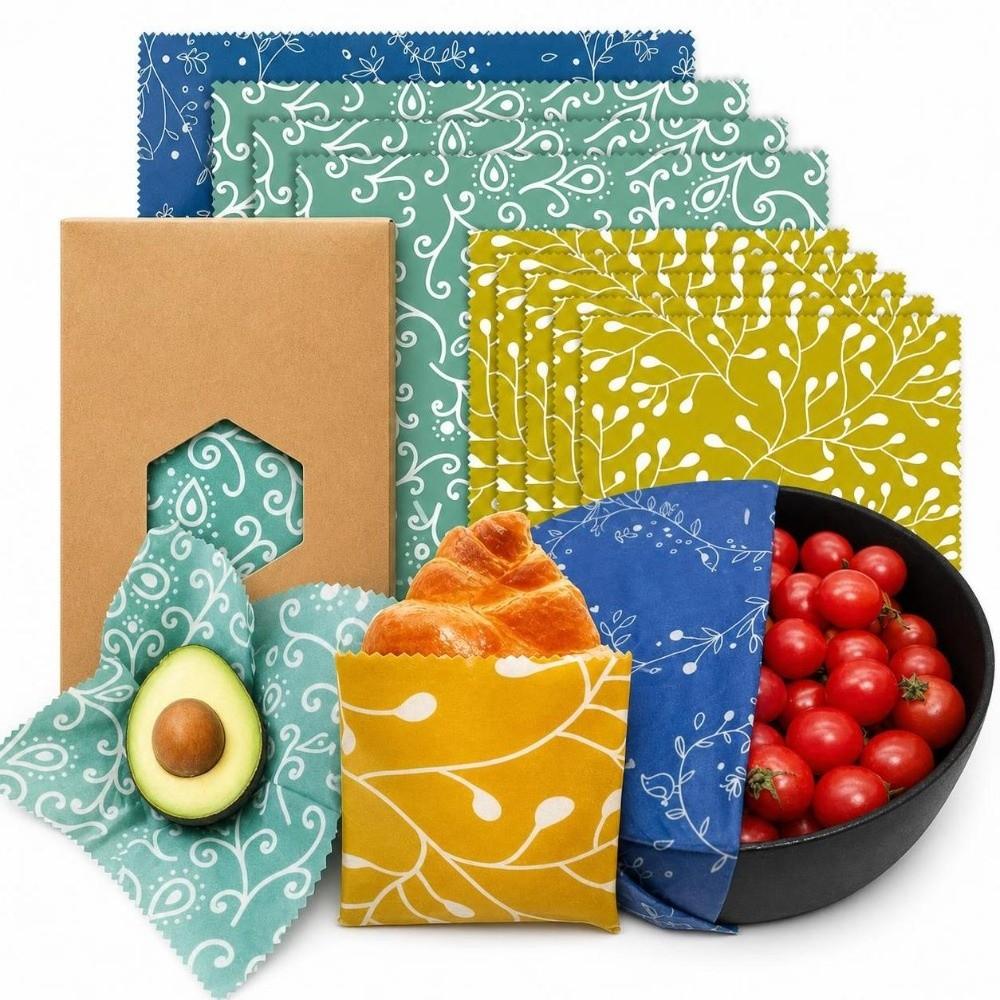 9pcs Washable Beeswax Food Wrap Fresh-Keeping Reusable Food Cover for Fruit Vegetable