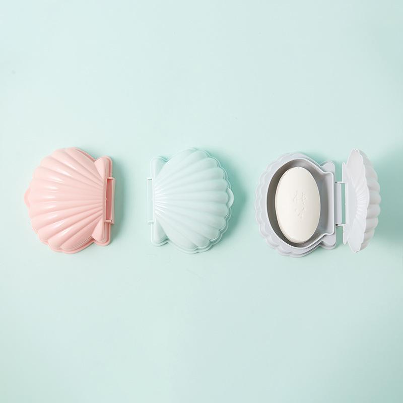 Natural Shell Shaped Soap Box with Lid Draining Non-slip Soap Holder Case Soap Dish PP Plastic Bathroom Accessories