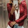 Блейзер для вечеринки с пайетками, круглый вырез, длинные рукава, приталенный кардиган, уличная мода, женская куртка с открытым передом, женская одежда