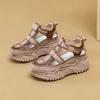 Real Soft Leather Sandals for Women In Summer Thick Sole Sponge Cake Versatile Height-enhancing Breathable Hollow Casual Shoes for Women Fashion New