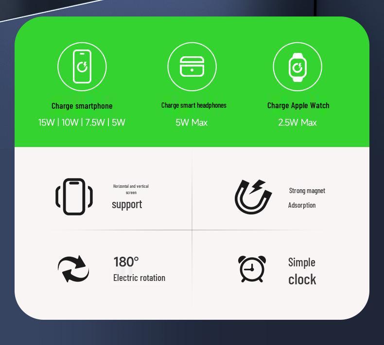 Magnetic 15W Wireless Charger for iPhone 17, Phone, Watch, and Earbuds.