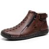 Autumn / Winter Men's Leather Boots Casual Ankle Boots Men's Fashion Zipper Design Plus Size Mens Boots Handmade Leather Shoe