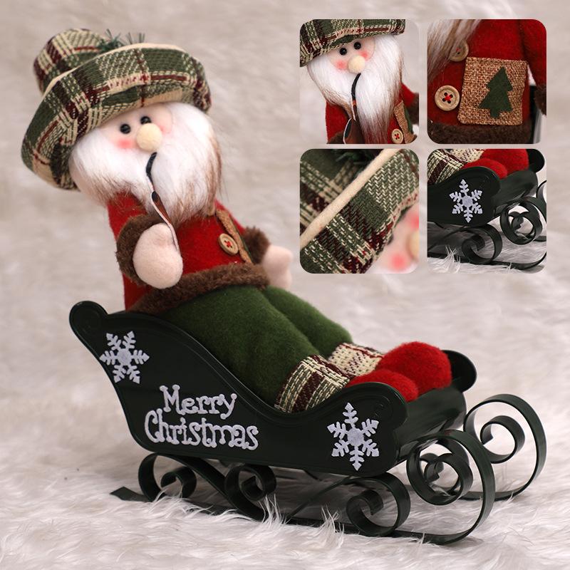 Cross-border new Christmas decorations Sleigh car pulling old man snowman sitting doll Christmas home decoration ornament