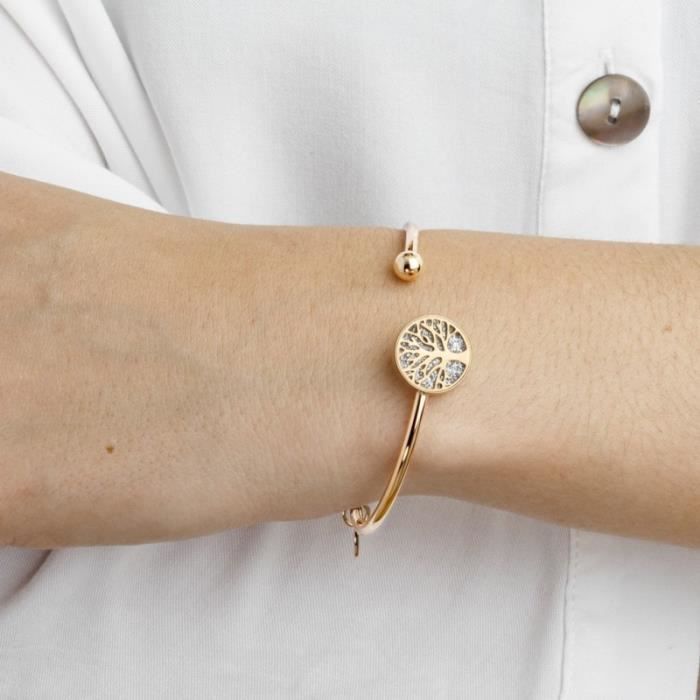 Bracelet Jonc Femme - Lotus Style - LS2225-2/4 - Acier Doré Rose - Arbre De Vie - Gamme Rainbow