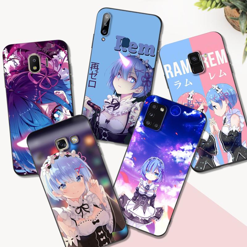 Black Tpu Case For Samsung Galaxy A50 50S A30S A10 A01 A11 A21S A31 A41 A51 A71 Cover Ram Rem Anime Cartoon