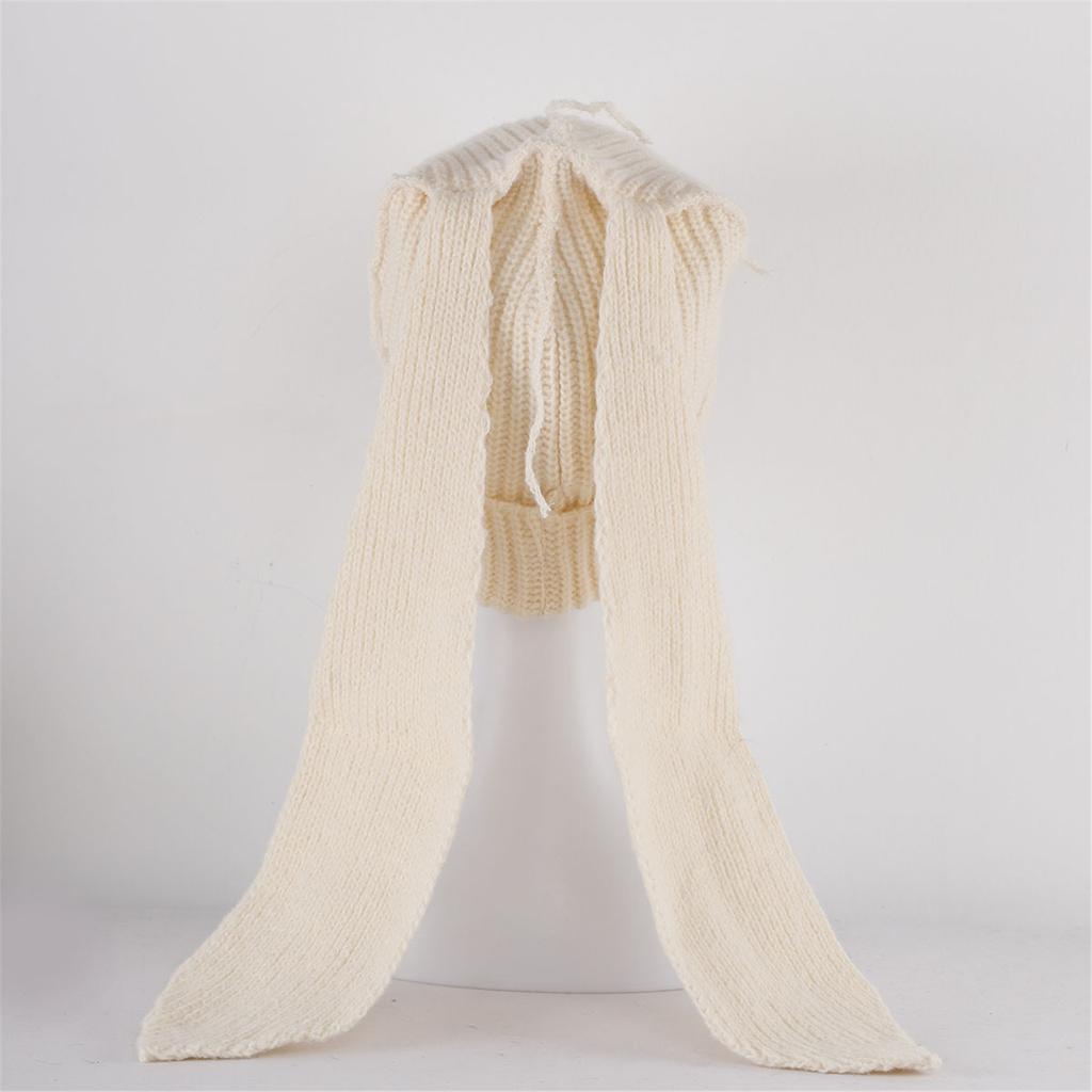 Winter Warm Cap Knitted Hat with Rabbit Ears Breathable Soft Crochet Beanie Women Headdress Outdoor Activity Headgear