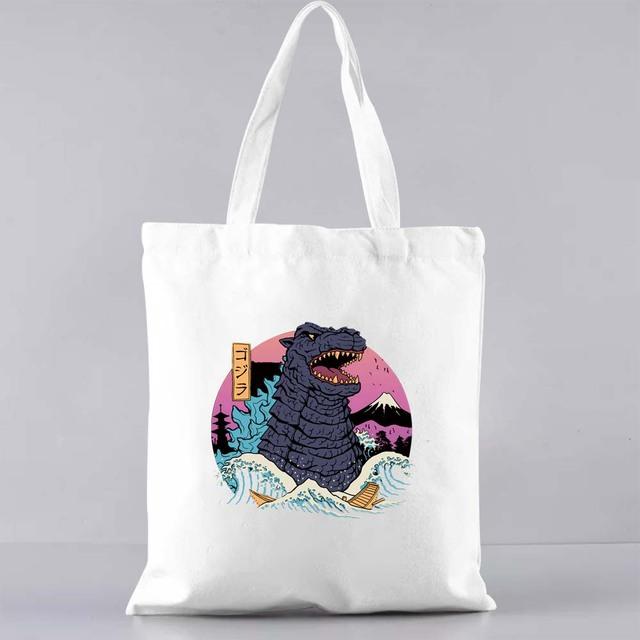 Fashion Shopping Bag Casual Canvas Shoulder Bag Commuter Reusable Japanese Cat Pattern Print Harajuku Bag