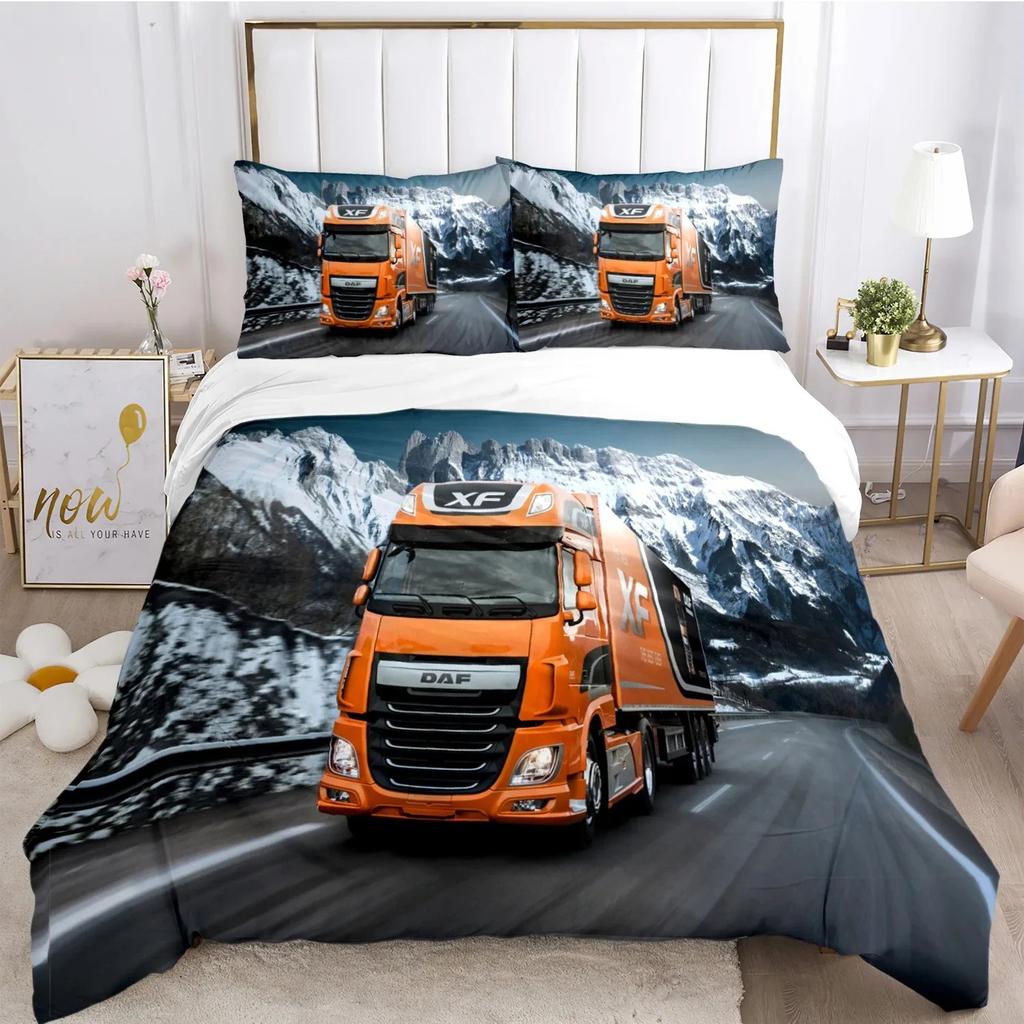 luxurious Truck Logo Bedding set DAF Truck Duvet Cover Cartoon Quilt Cover andPillowcases for Teens Boy Single/Double/Queen/King