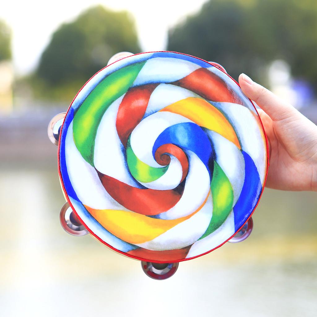 Orff 8 Inches Tambourine Lollipop Pattern Handbell Drum For KTV Party Jingle Bell Children Music Toys Enlightenment Instruments