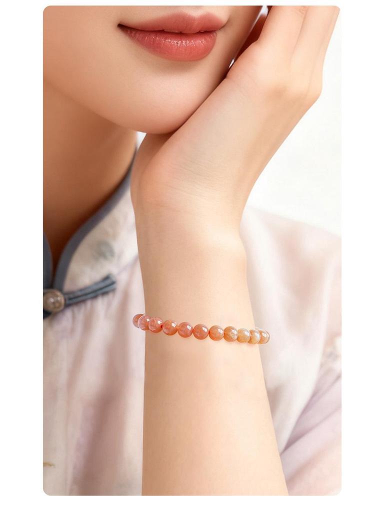 Браслет из круглых бусин Runya Crystal 7A Grade Sunstone и Orange Moonstone - натуральные разделительные бусины.