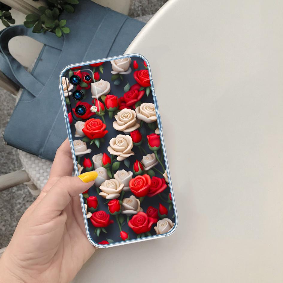 CJ17 Beautiful Roses Flower Soft Shell Transparent Phone Case for Motorola Moto G7 G8 G9 G84 G85 G73 G24 G15 Z2 Play Power Plus