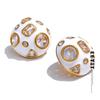 Stainless Steel White Enamel Inlaid Cubic Zirconia Charm Stud Earrings for Women Fashion Waterproof Jewelry