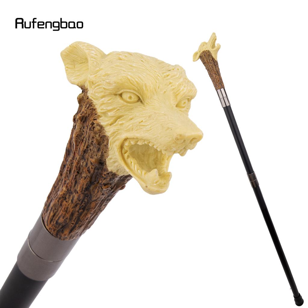 Желтая смола Голова волка Корень дерева Трость для ходьбы Модная декоративная стальная трость Джентльменская элегантная трость для косплея Набалдашник Посох 94 см