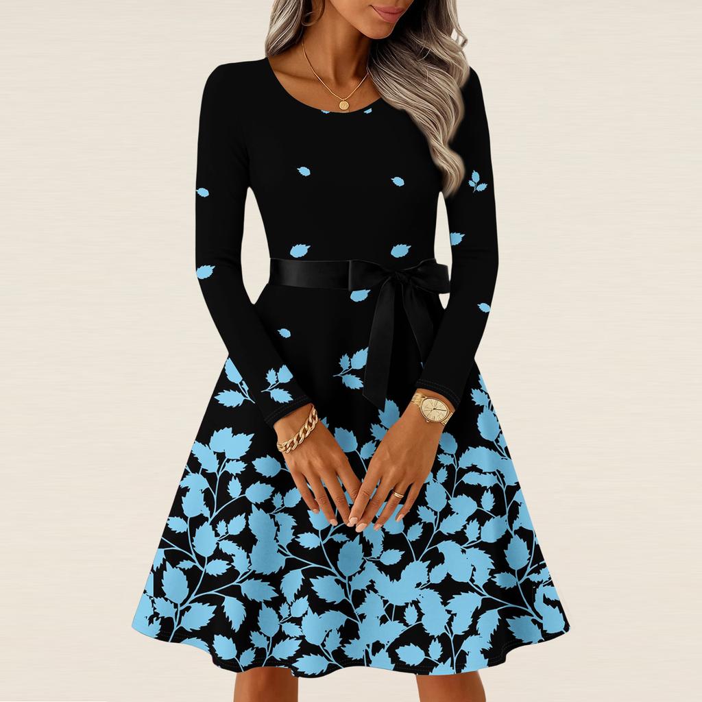 Women's Casual Fashion Long Sleeve Vintage Long Dresses