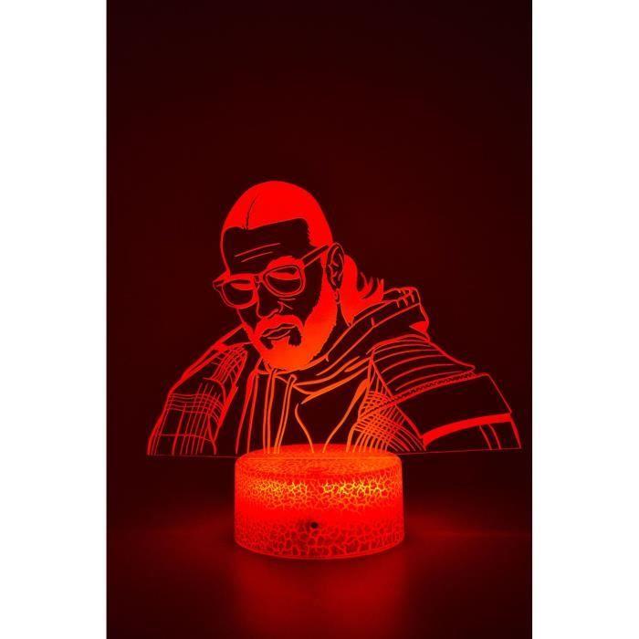 Lampe de Chevet 3D led Rap Sch, Veilleuse changement de couleurs, Lampe tactile bureau et chambre enfant, Idée cadeau