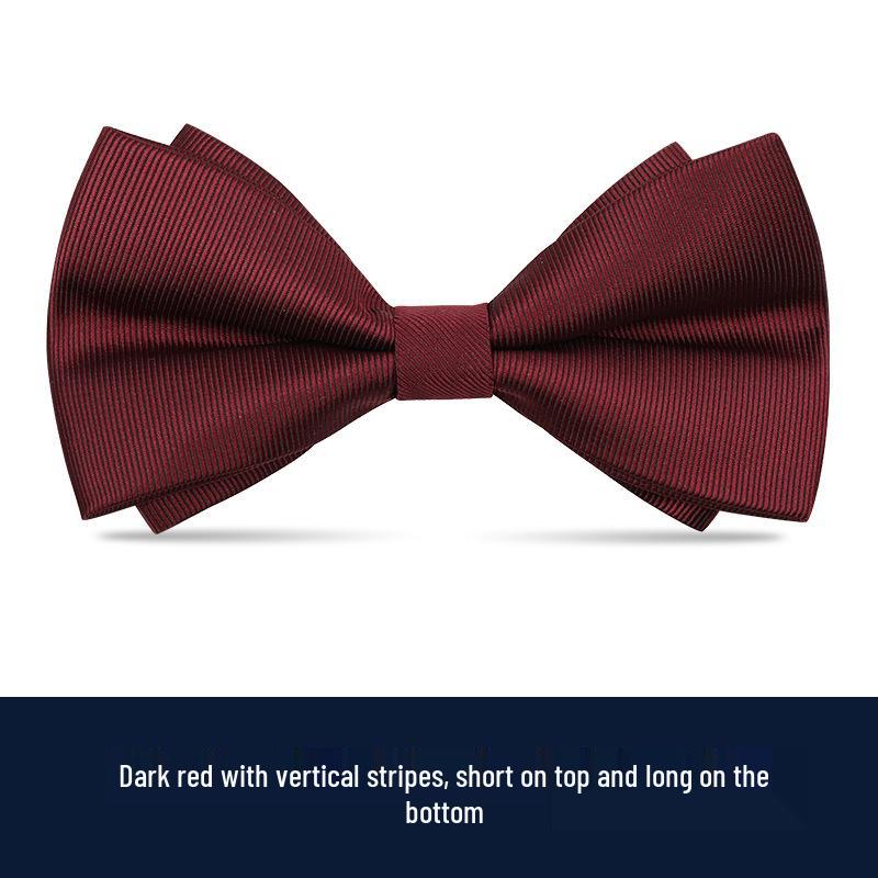 Men's Burgundy & Black Bow Tie for Weddings - British Korean Style
