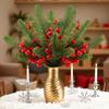 Рождественские сосновые ветки с красными ягодами Искусственные стебли зелени для дерева Цветочные композиции Домашний офис Праздничное украшение для центра стола