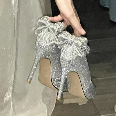 Французское свадебное платье Сюхэ, два варианта носки, свадебные туфли для невесты, новинка 2025 года, хрустальные пайетки, туфли на высоком каблуке для подружки невесты, женские туфли-стилет