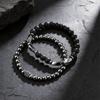 Vnox 2pcs/set Matte Black Onyx Hematite Beaded Bracelet Set Natural Stone Stretch Bracelets Fashion Jewelry Gifts for Men Women