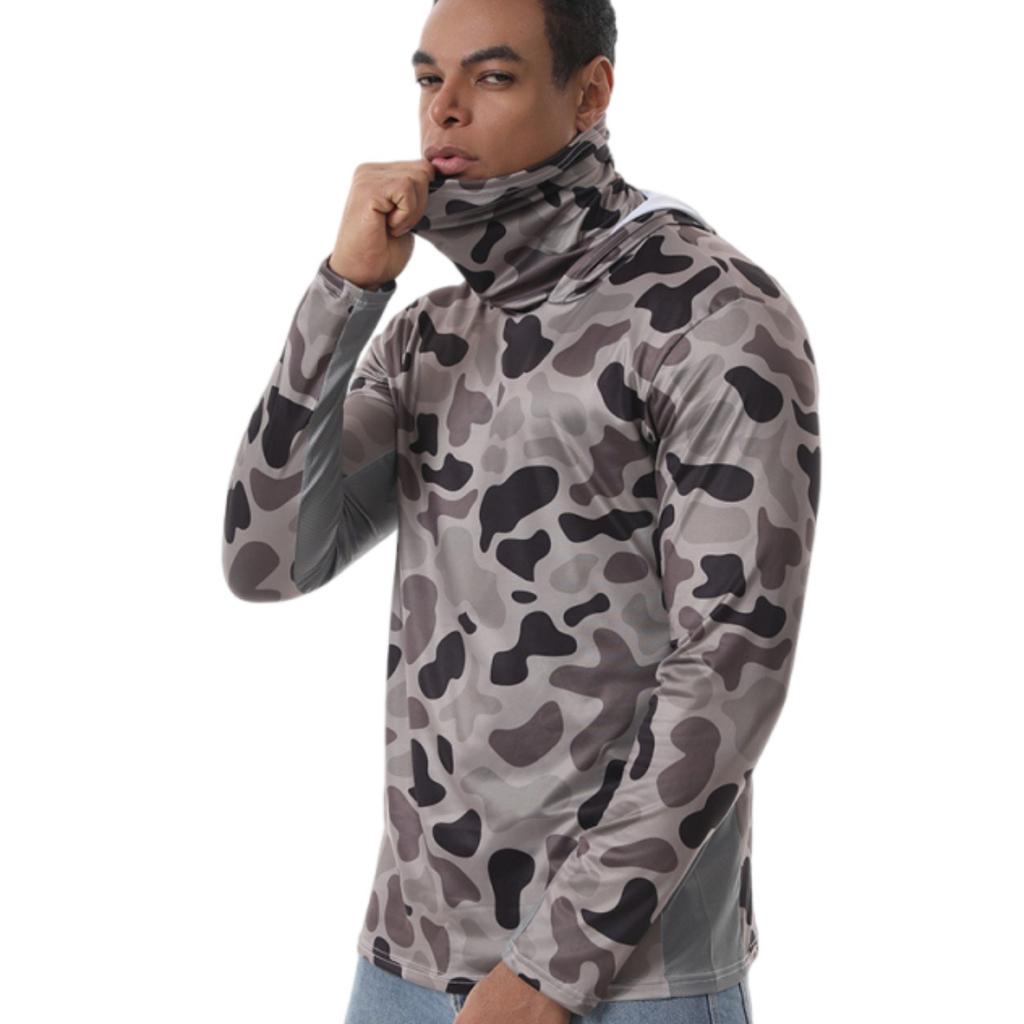 Men’s Fishing Sun Hoodie Camouflage Quick Dry Mesh Breathable Outdoor Face Cover Long Sleeve Shirt